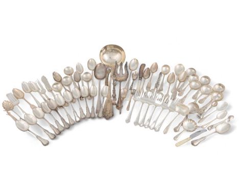A mixed lot of silver flatware,comprising: A Danish spoon, by Georg Jensen, Blossom pattern, with import marks for London 193