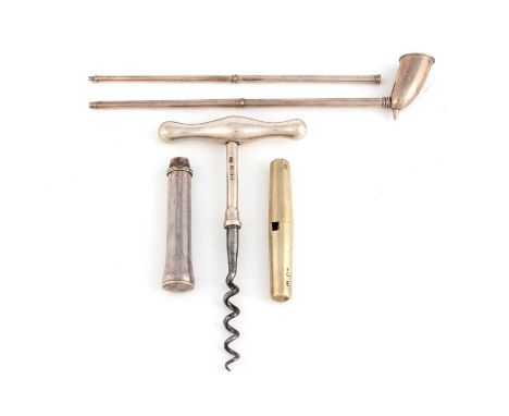 A Victorian silver-gilt carriage key,  by Thomas Johnson, London 1864, cylindrical form, screw-off cover with hinged key, plu