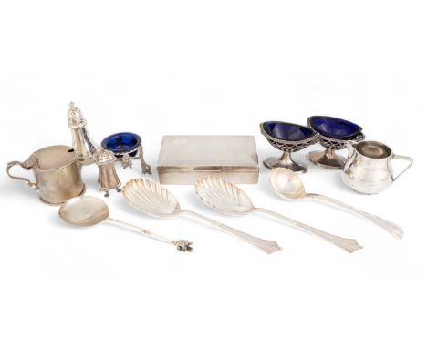 A mixed lot of silver items,various dates and makers,comprising: a Russian cream jug, Moscow 1894, plain baluster form, scrol