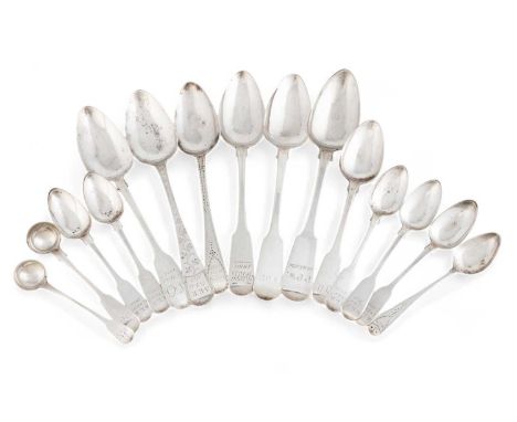 A collection of early-19th century Channel Islands silver flatware,by Charles William Quesnel, Jersey circa 1790-1856, compri