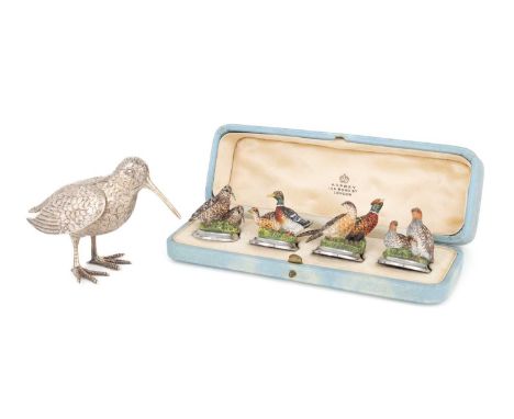 A modern silver model of a snipe,by E. Barnard, London 1962,modelled in a standing position, with textured feathers, height o
