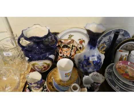 A Tray of Ceramics to Include Mantle Vases, Shelley Crested Beaker, Decorated Plates, Worcester Evesham Bowl etc 