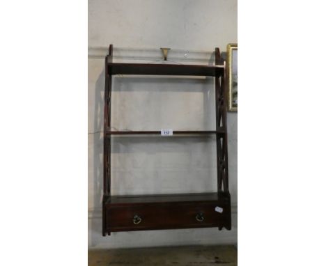 A Pretty Mahogany Wall Hanging Shelf with Pierced Supports and Single Long Drawer to Base, 40cm Wide 