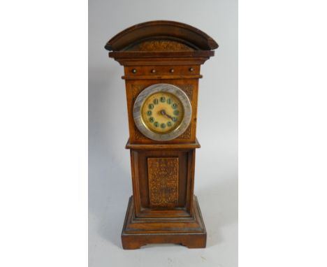 A Novelty Mantle Clock In the Form of an Inlaid Long Case Clock, Movement Not Working, 27.5cm High 