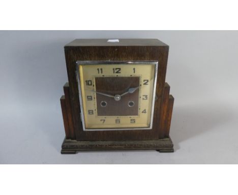 An Art Deco Oak Mantel Clock with Eight Day Movement In Need of Attention 