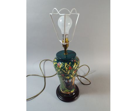 A Modern Moorcroft Table Lamp with Tube Lined Decoration Depicting Plum Trees, Complete with Shade, Total Height 57cm 