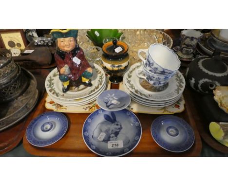 A Collection of Royal Copenhagen Candlesticks and Plates, Eight Christmas Plates, Ridgway Character Jug, Lidded Vase etc 