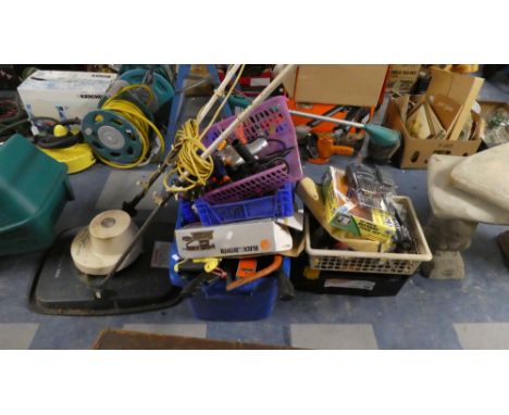 A Collection of Garden and Workshop Tools to Include Electric Drills, Saws, Rotary Tool Kit etc 