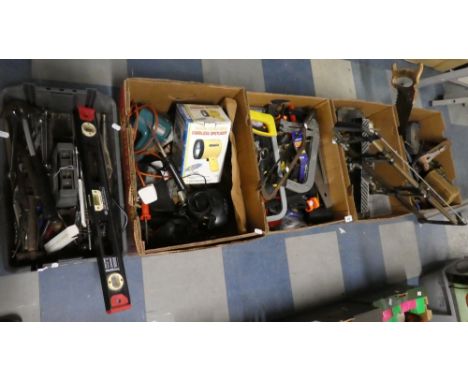 Five Boxes of Workshop Tools, Electric Drills, Vice, Plane Etc 