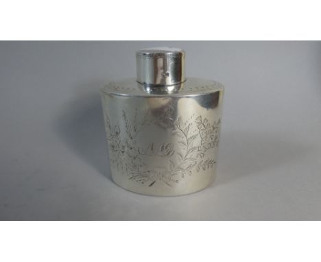 A Silver Oval Tea Caddy with Engraved Decoration, Birmingham 1893 