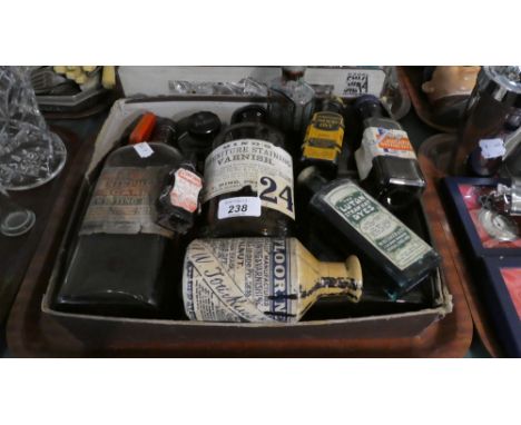 A Collection of Various Vintage Wood Dye and Ink Bottles 