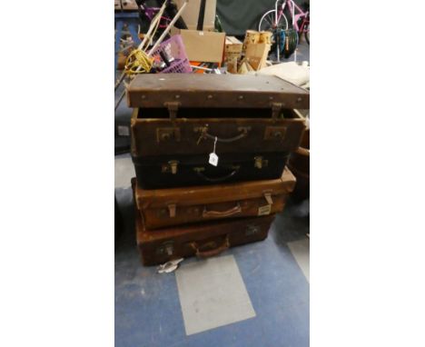 A Collection of Four Vintage Leather and Other Suitcases 