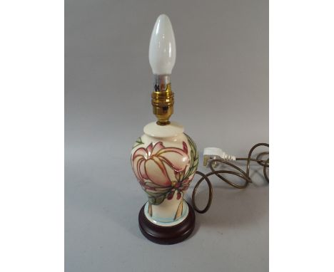 A Small Modern Moorcroft Table Lamp with Tube Lined Decoration, Complete With Shade, Total Height 40cm high 