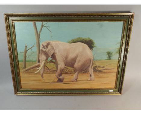 A Framed Oil on Board Depicting Elephant, Signed D Morgan, 60x40cm 