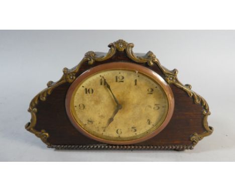 An Ormolu Mounted Oak Mantle Clock with Oval Dial, Movement Overwound, 18.5cm Wide 