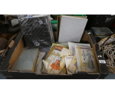 A Box Containing Various Vintage Ladies and Children's Simplicity and Other Dress Patterns, The Pictorial Guide to Modern Hom