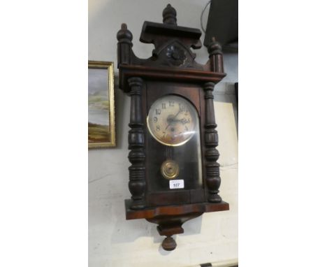 A Late Victorian Wall Clock with Half Pilaster Decoration, 65cm High 