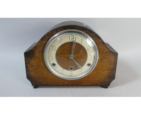 An Edwardian Oak Westminster Chime Mantle Clock with Eight Day Movement, 29cm Wide 