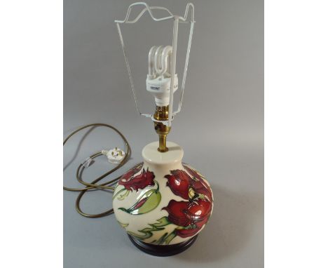 A Modern Moorcroft Table Lamp of Squat Baluster Form Having Tube Lined Poppy Decoration, Total Height Including Shade 46cm 