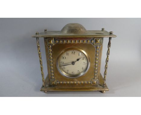 An Edwardian Silver Plated Mantle Clock with Barley Twist Pilasters, 22cm high, Not Working 