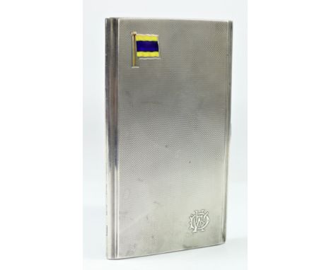 Of nautical interest; a silver and enamel cigarette case with Maritime Delta or Keep Clear flag, retailed by Denzie, Cowes, B