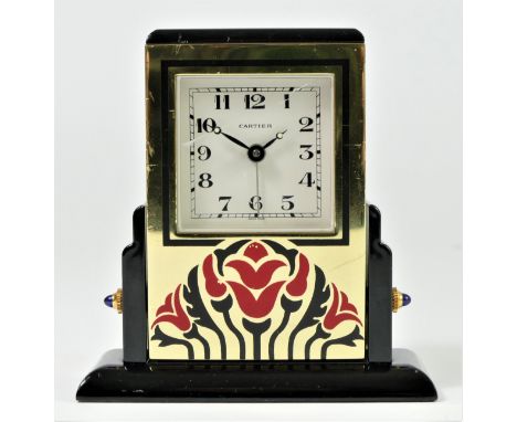Cartier, an Art Deco style gilt brass and lacquer adjustable quartz alarm clock, numbered 890701551, 9.5 x 9cm. 