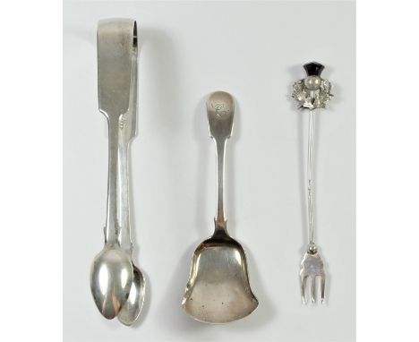A George IV Provincial fiddle pattern sugar scoop, by Thomas Watson, Newcastle 1823, a Victorian Provincial silver fiddle pat
