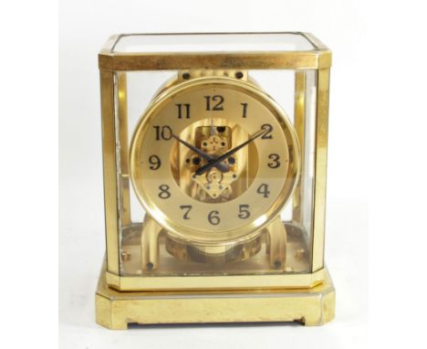 Jaeger LeCoultre Atmos II, serial number 7429, c. early 1940's, five part glazed case with gilt metal surround, 13cm diameter