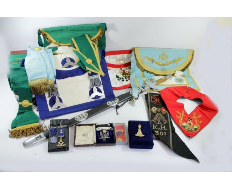 A collection of Masonic Regalia, to include a silver gilt and enamel Lodge St. Andrew in the Far East, Hong Kong no 493SC jew