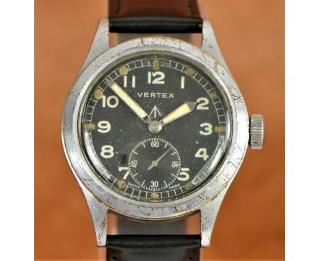 Vertex, British Military issue Dirty Dozen gentleman's wristwatch, circa 1940s, signed black dial with broad arrow, Arabic nu