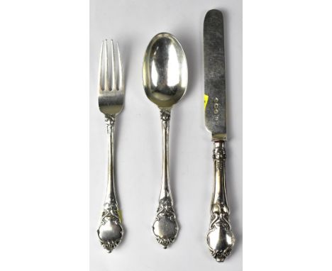A Victorian hallmarked silver Christening knife, fork and spoon set, the set of matched design, all hallmarked for the same m