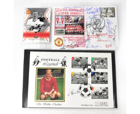 MANCHESTER UNITED; three pieces of ephemera bearing signatures relating to the club and Sir Bobby Charlton (3).We have not au