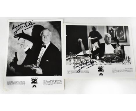 THE NAKED GUN 2 AND 1/2: THE SMELL OF FEAR; two black and white promotional photographs for the film, each bearing the signat