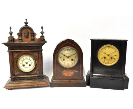 A Victorian ebonised wooden mantel clock, the dial set with gilt Roman numerals, French movement signed A. Brocot & Delettrez