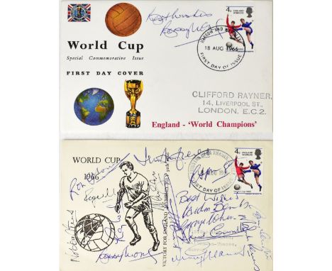 ENGLAND WORLD CUP WINNERS; a first day cover bearing signatures of the stars and a further first day cover with single signat