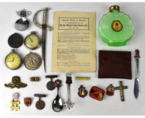 Various mixed collectibles to include a sterling silver prize medallion for the Penrith Cage Bird Society 1920, a Royal Artil