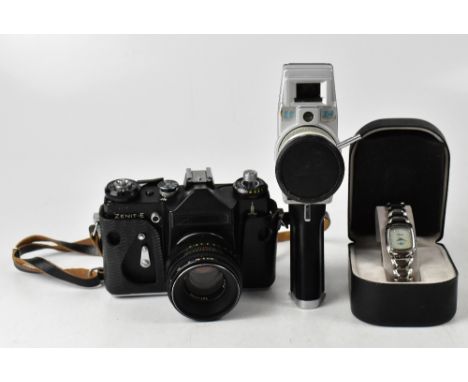 Various mixed collectibles to include a Zenit-E camera with black case, a Mayoral CDS Z-I Super-8 cine camera in black case, 