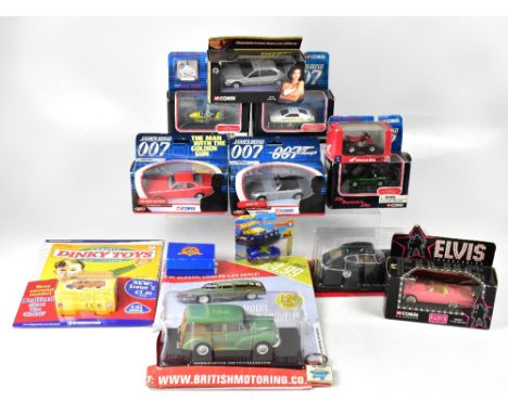 Ten Corgi James Bond 007 diecast model cars in their original boxes, together with a Corgi diecast model Elvis Thunderbird, b