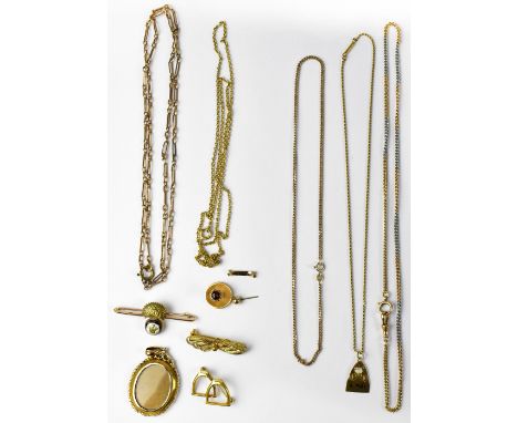 A quantity of various carat gold and yellow metal items to include an 18ct gold tie stud set with red stone, a yellow metal b