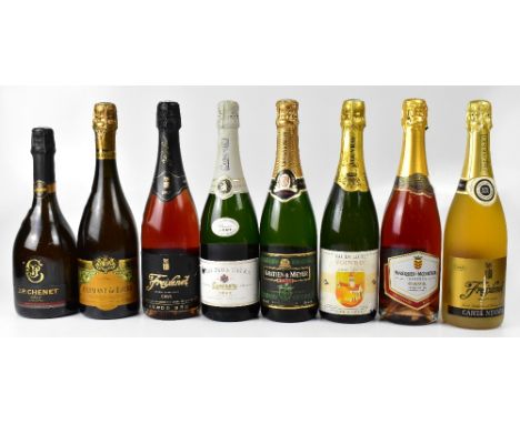 Eight bottles of sparkling wine comprising Marquies De Monistrol Reserve Cava, Valle De Loire Vouvrey, Freixenet, J.P. Chenet