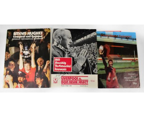 LIVERPOOL FOOTBALL CLUB; three testimonial souvenir programmes/brochures, Bill Shankly, bearing his signature to the front pa