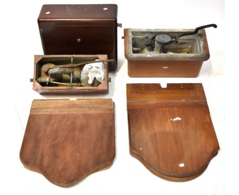 An early 20th century wall-mounted copper toilet cistern with internal fittings, a further lead-lined wall mounted toilet cis