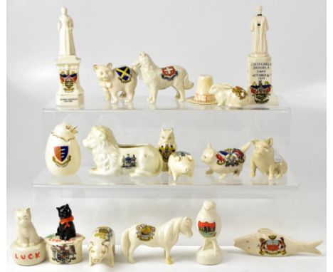 A group of crested ware, various factories to include W &amp; F China commemorative statue, Edith Cavell Brussels Dawn Oct 12