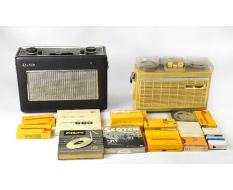 A Phillips portable tape recorder together with a Hacker Sovereign II longwave radio and a quantity of Kodak slides and Phill