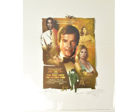 JAMES BOND; a limited-edition lithograph bearing the signatures of Christopher Lee, Roger Moore and director Guy Hamilton, so