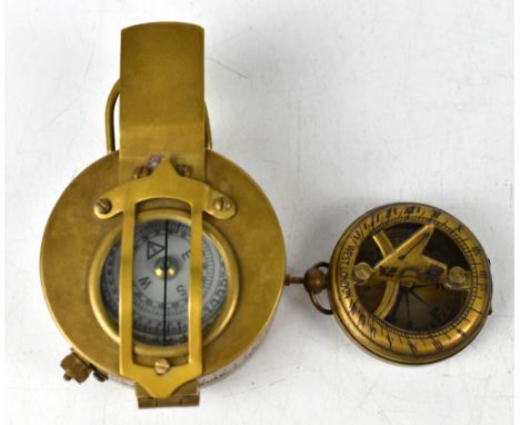 TG CO LTD LONDON; a WWII 1941 Mk III brass compass, together with a smaller brass decorative compass in the antique style, in