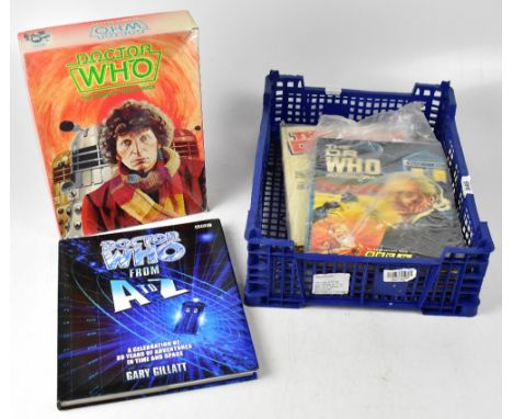 DOCTOR WHO; a boxed 'Doctor Who: The Game of Time and Space' by Games Workshop, also 'Doctor Who: From A-Z' book and six 1970