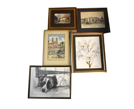 A quantity of prints and other artworks to include modern coloured prints, Continental watercolour by I Barra, various other 