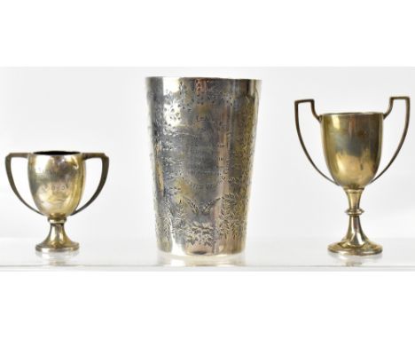 A Victorian hallmarked silver beaker, rowing trophy, inscribed, ' Wirral Challenge Cup Royal Chester Rowing Club 1884, Won by