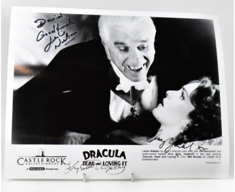 FILM AND ACTORS; 'Dracula, Dead and Loving It', a black and white photograph bearing the signatures of three of the film's st